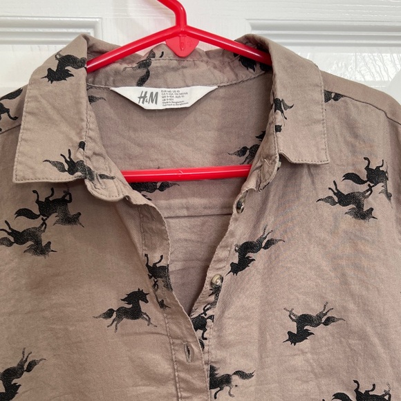 H & M Brown Shirt Dress with Unicorn Print size 10 AS IS - Picture 3 of 9